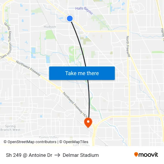 Sh 249 @ Antoine Dr to Delmar Stadium map
