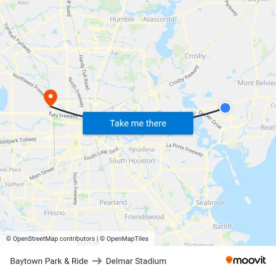 Baytown Park & Ride to Delmar Stadium map