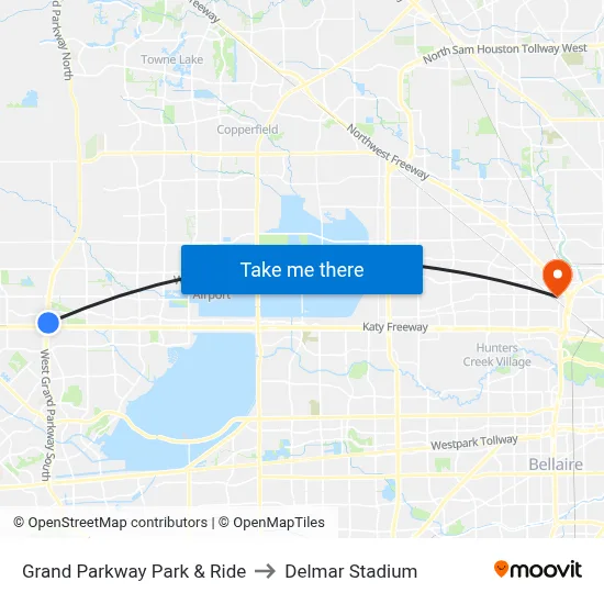 Grand Parkway Park & Ride to Delmar Stadium map