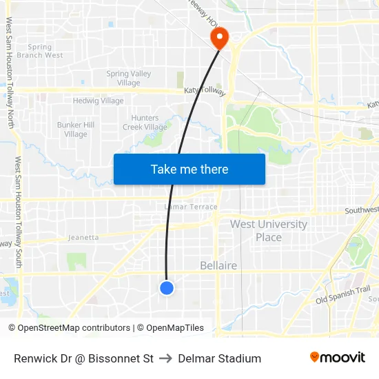Renwick Dr @ Bissonnet St to Delmar Stadium map