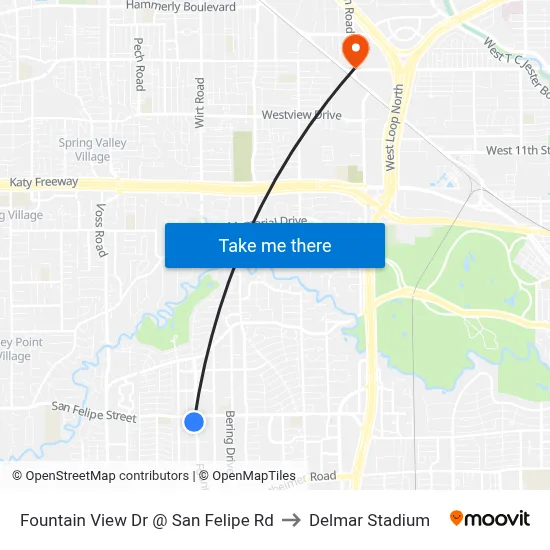 Fountain View Dr @ San Felipe Rd to Delmar Stadium map