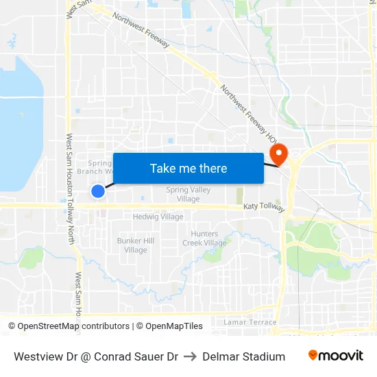 Westview Dr @ Conrad Sauer Dr to Delmar Stadium map