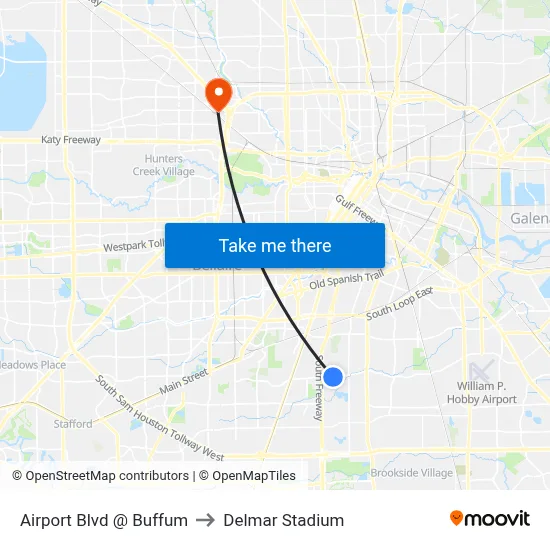 Airport Blvd @ Buffum to Delmar Stadium map