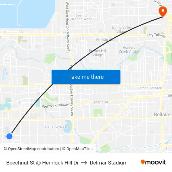 Beechnut St @ Hemlock Hill Dr to Delmar Stadium map