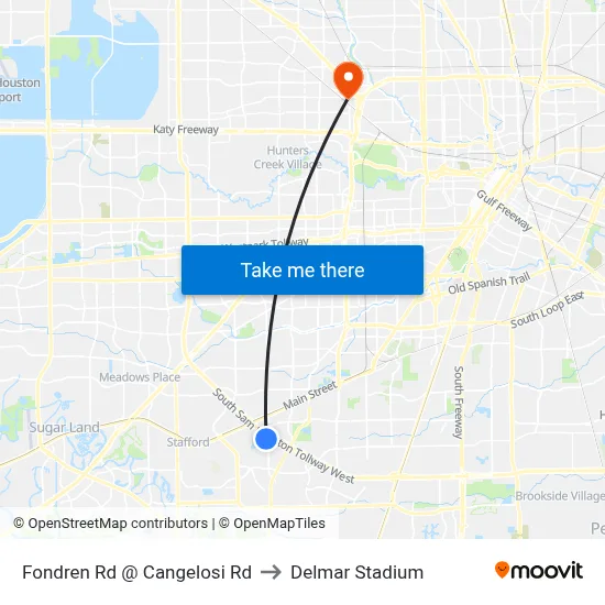 Fondren Rd @ Cangelosi Rd to Delmar Stadium map