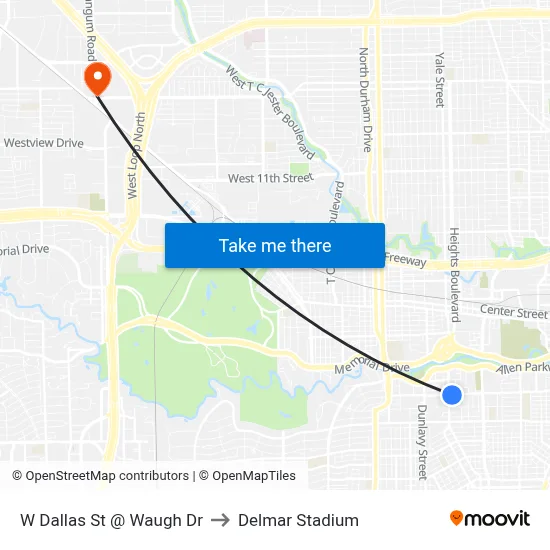W Dallas St @ Waugh Dr to Delmar Stadium map