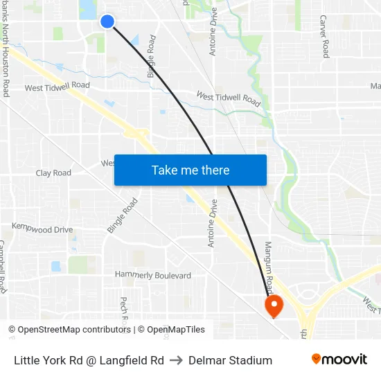 Little York Rd @ Langfield Rd to Delmar Stadium map