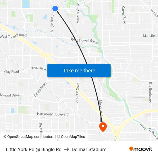 Little York Rd @ Bingle Rd to Delmar Stadium map