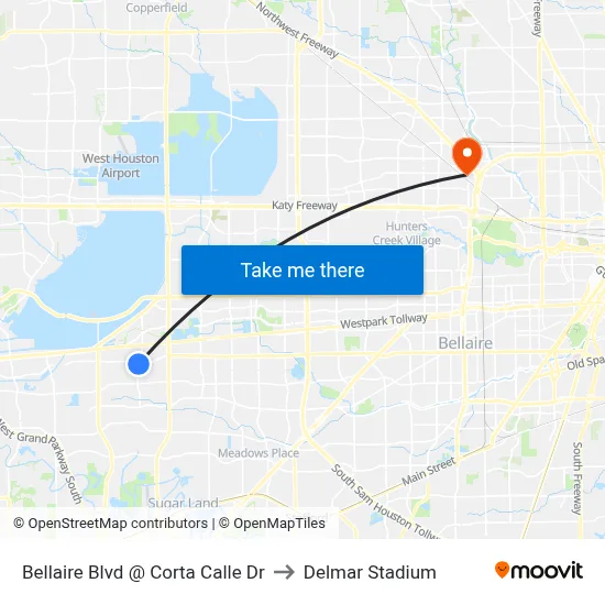 Bellaire Blvd @ Corta Calle Dr to Delmar Stadium map