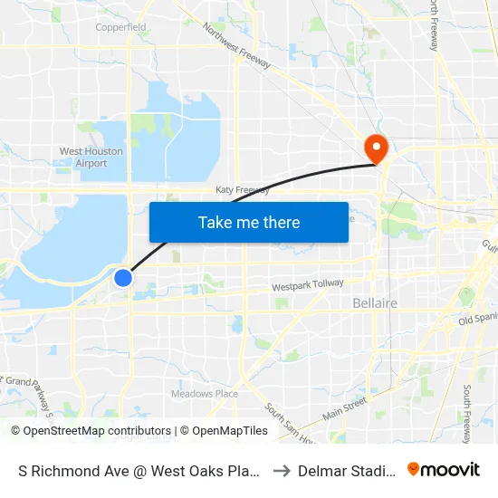 S Richmond Ave @ West Oaks Plaza Dr to Delmar Stadium map
