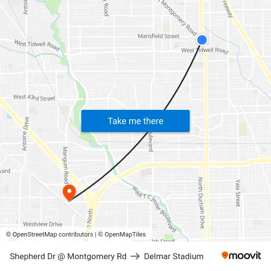 Shepherd Dr @ Montgomery Rd to Delmar Stadium map