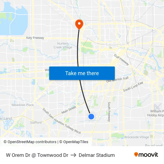 W Orem Dr @ Townwood Dr to Delmar Stadium map
