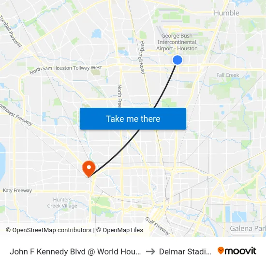 John F Kennedy Blvd @ World Houston to Delmar Stadium map