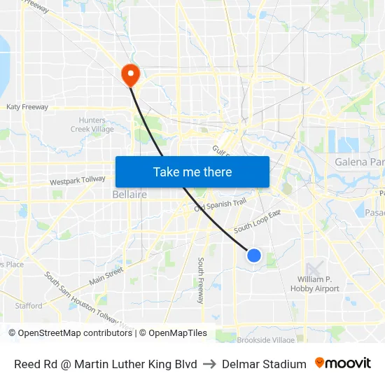 Reed Rd @ Martin Luther King Blvd to Delmar Stadium map