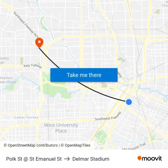Polk St @ St Emanuel St to Delmar Stadium map