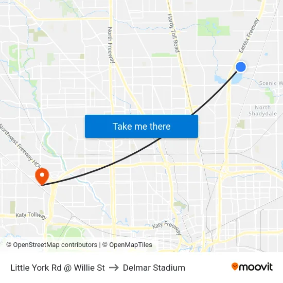 Little York Rd @ Willie St to Delmar Stadium map