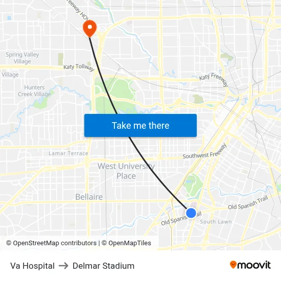 Va Hospital to Delmar Stadium map