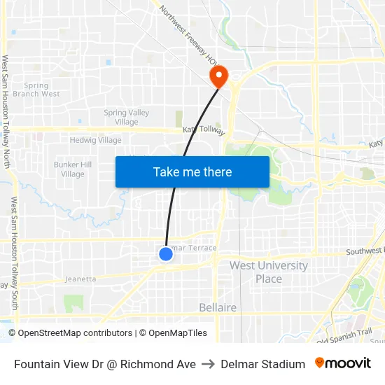 Fountain View Dr @ Richmond Ave to Delmar Stadium map
