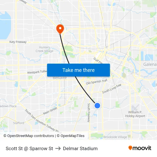 Scott St @ Sparrow St to Delmar Stadium map