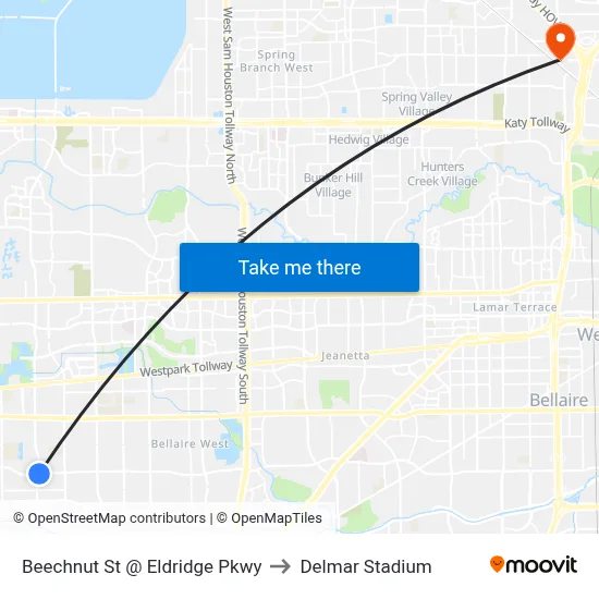 Beechnut St @ Eldridge Pkwy to Delmar Stadium map