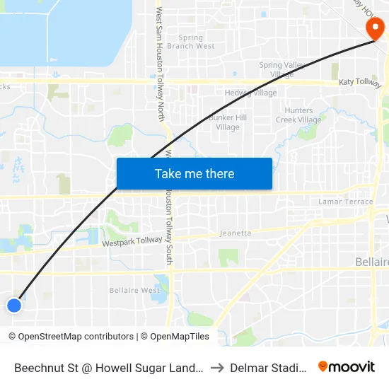 Beechnut St @ Howell Sugar Land Rd to Delmar Stadium map