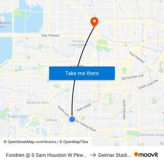 Fondren @ S Sam Houston W Pkwy MB to Delmar Stadium map