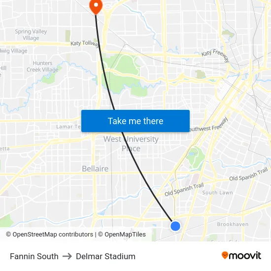 Fannin South to Delmar Stadium map