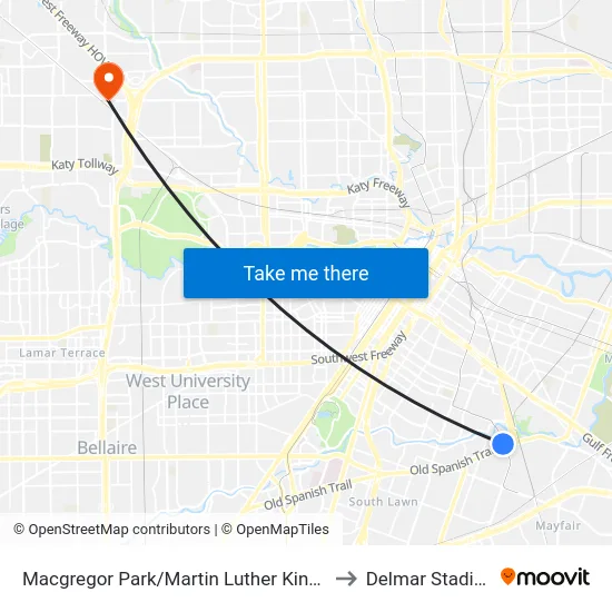 Macgregor Park/Martin Luther King, Jr. to Delmar Stadium map