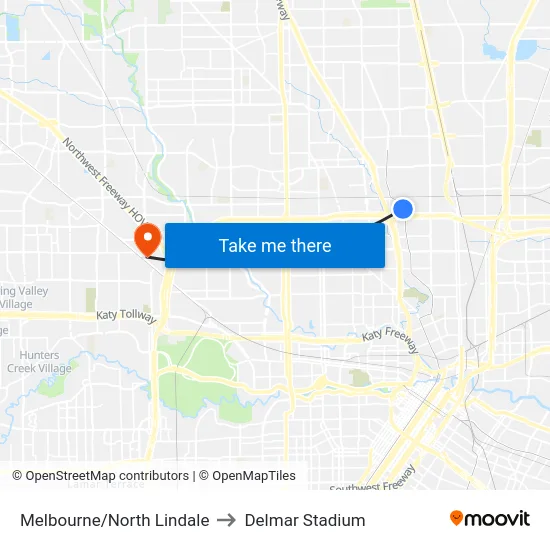 Melbourne/North Lindale to Delmar Stadium map