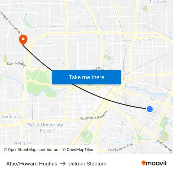 Altic/Howard Hughes to Delmar Stadium map