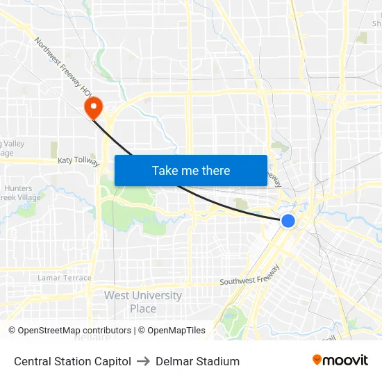 Central Station Capitol to Delmar Stadium map