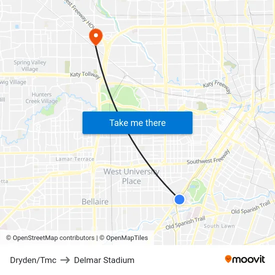 Dryden/Tmc to Delmar Stadium map