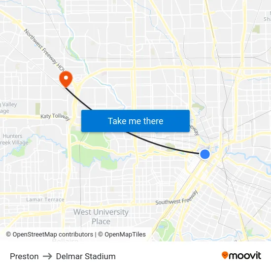 Preston to Delmar Stadium map