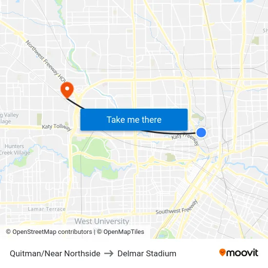 Quitman/Near Northside to Delmar Stadium map