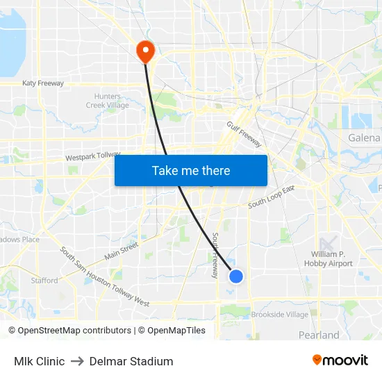 Mlk Clinic to Delmar Stadium map