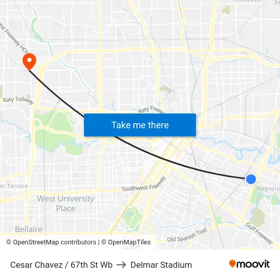 Cesar Chavez / 67th St Wb to Delmar Stadium map