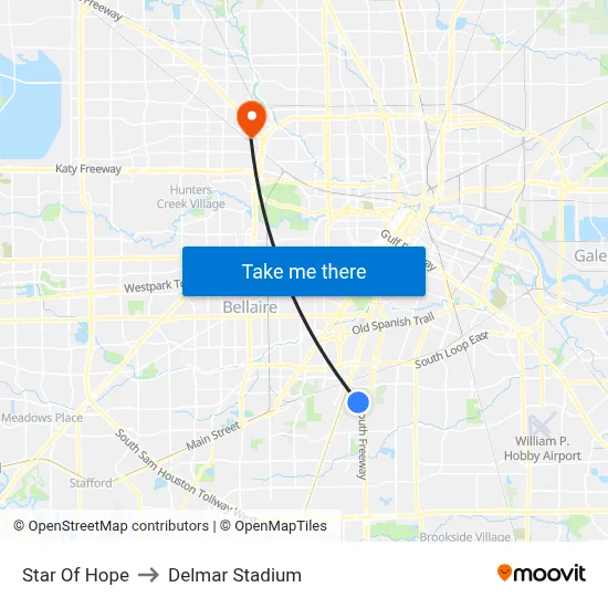 Star Of Hope to Delmar Stadium map
