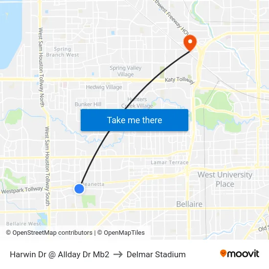 Harwin Dr @ Allday Dr Mb2 to Delmar Stadium map