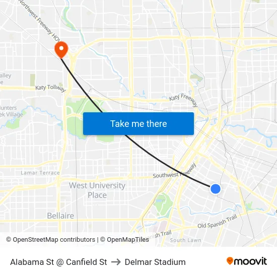 Alabama St @ Canfield St to Delmar Stadium map