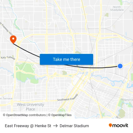 East Freeway @ Henke St to Delmar Stadium map