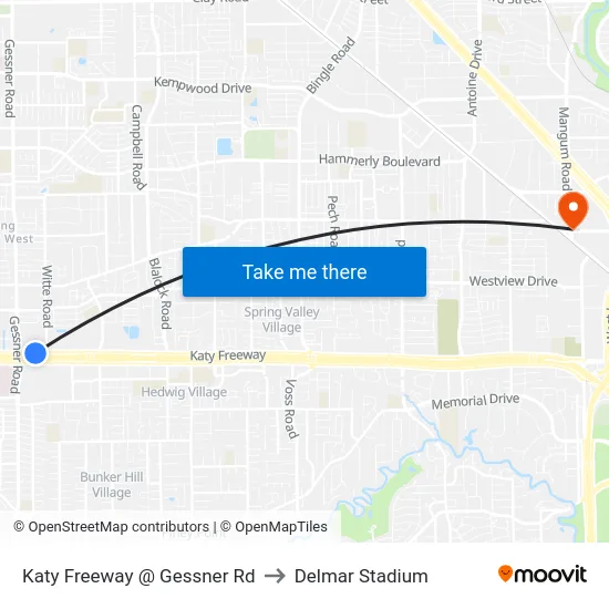 Katy Freeway @ Gessner Rd to Delmar Stadium map
