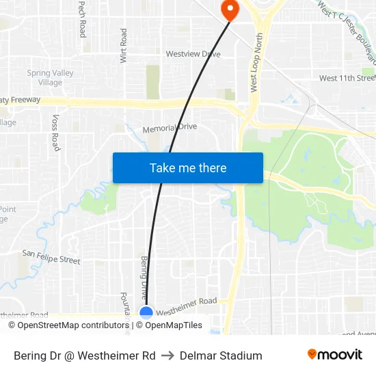 Bering Dr @ Westheimer Rd to Delmar Stadium map