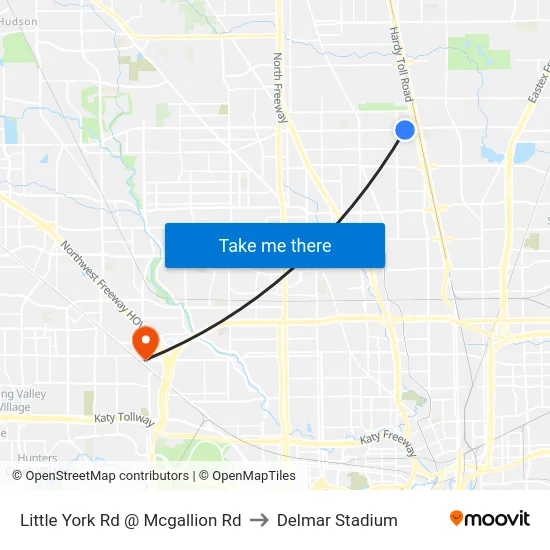 Little York Rd @ Mcgallion Rd to Delmar Stadium map
