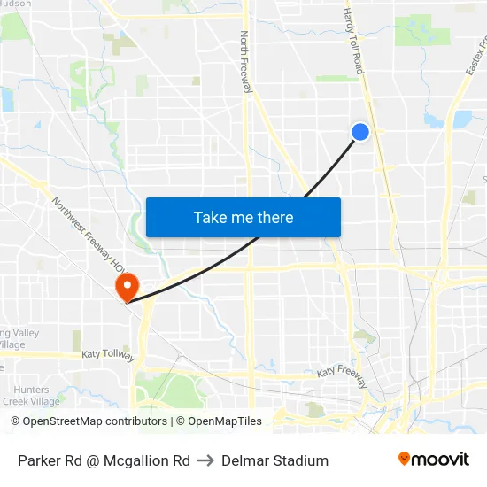 Parker Rd @ Mcgallion Rd to Delmar Stadium map