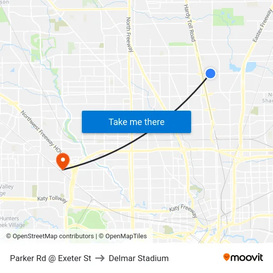 Parker Rd @ Exeter St to Delmar Stadium map