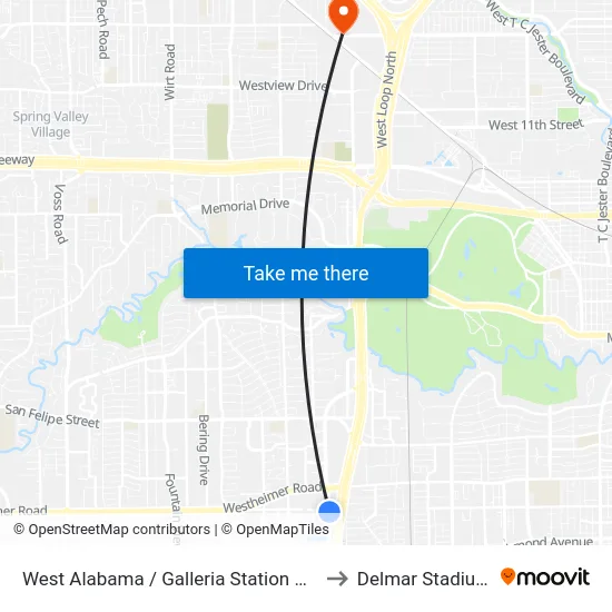 West Alabama / Galleria Station Nb to Delmar Stadium map