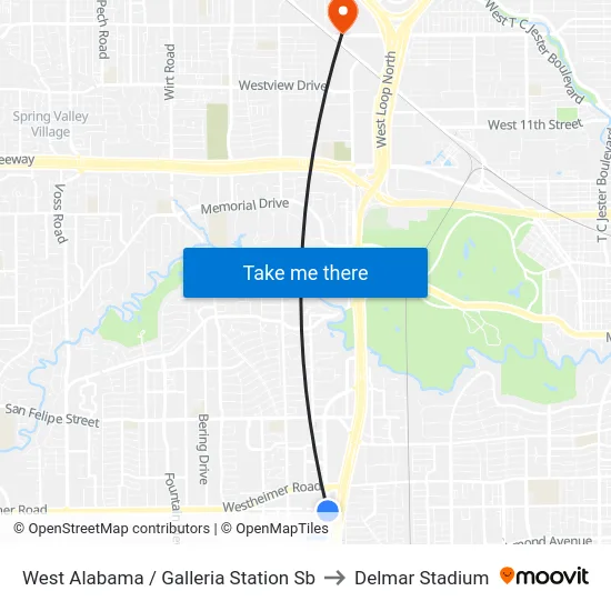 West Alabama / Galleria Station Sb to Delmar Stadium map