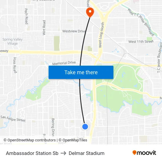 Ambassador Station Sb to Delmar Stadium map