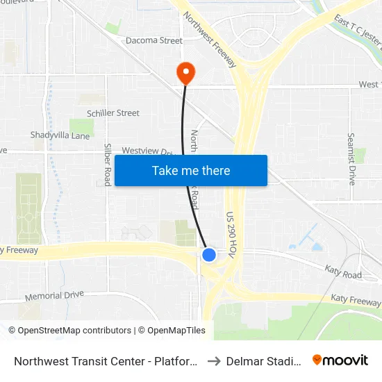 Northwest Transit Center - Platform 1 to Delmar Stadium map