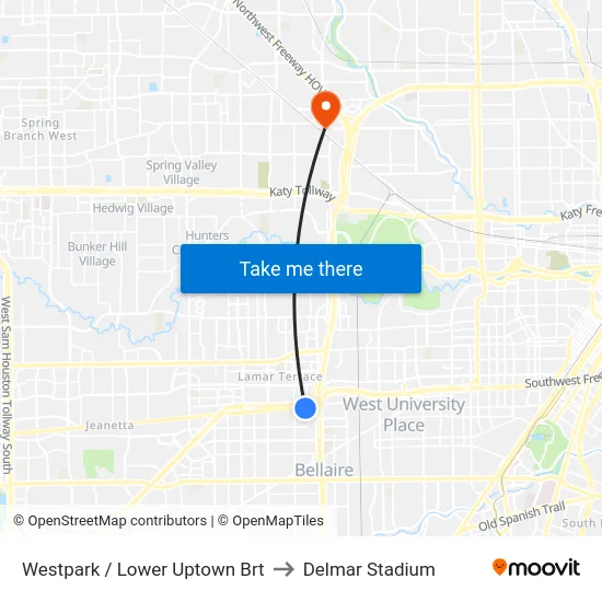 Westpark / Lower Uptown Brt to Delmar Stadium map